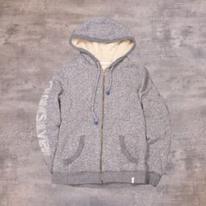 Y2K 00's Quiksilver Heather Grey Sherpa Lined Zip Surf Skate Y2K Hoodie